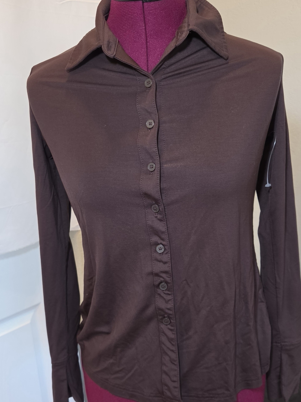LOFT Chocolate Brown Long-Sleeve Button-Down Shirt Utility Academia 90s